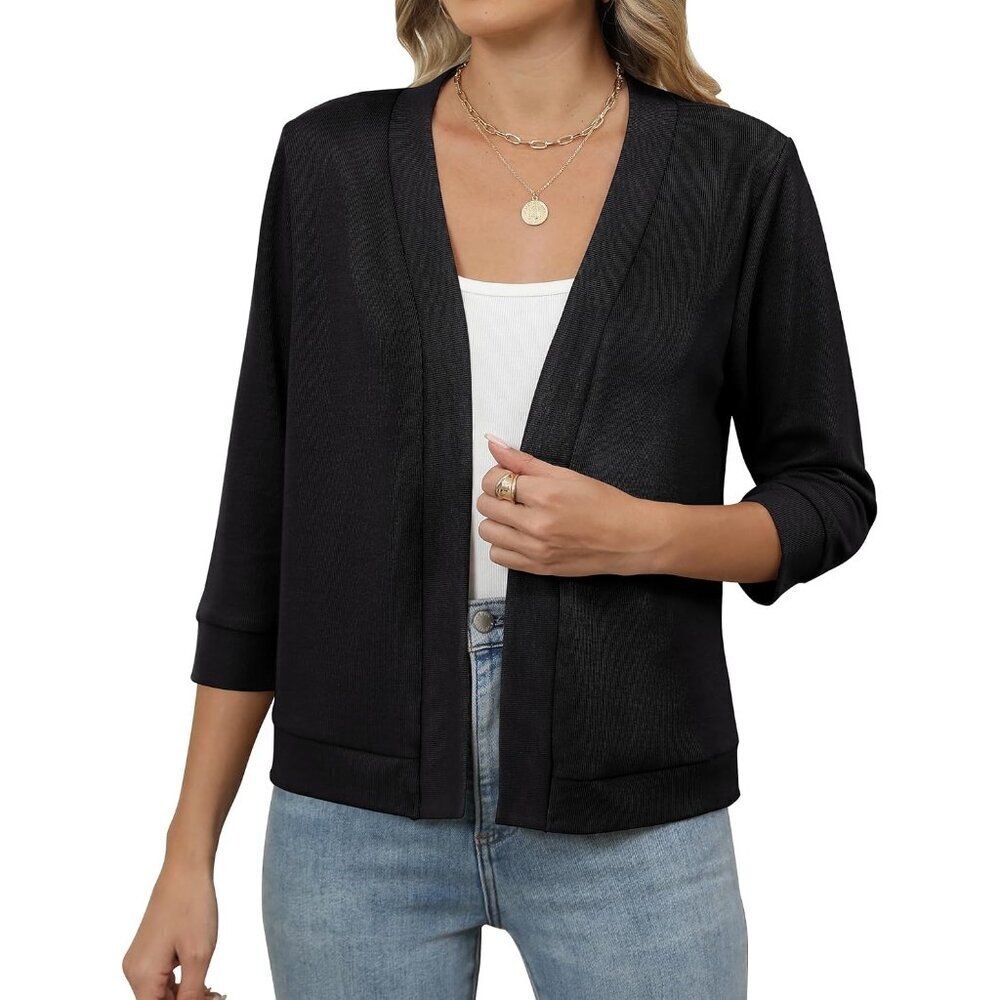 Womens Cropped Cardigan Lightweight Rayon Spandex 3/4 Sleeve Open Front